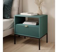 Tavolino da notte NANAIMO - Verde - Maniglie d'oro - Con cassetto - Larghezza 54 cm, Altezza 56 cm, Profondità 39 cm