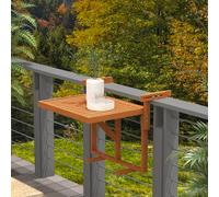 Tavolino da Ringhiera per Balcone Pieghevole e Regolabile in Legno, Colore Teak