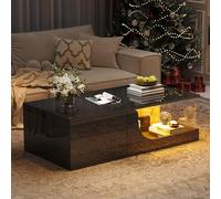 Tavolino da salotto, 100 x 50 x 30 cm, con 2 cassetti, lucido, per soggiorno, tavolino da caffè con LED, tavolo in vetro temperato, tavolo di design nero
