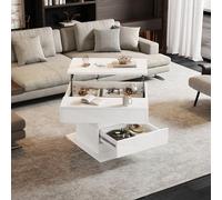 Tavolino da salotto, 70 x 70 x 45 cm, tavolo da caffè geometrico girevole a 360°, tavolino da caffè sollevabile con 1 cassetto, lucido con spazio nascosto
