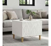 Tavolino da Salotto Bianco 50 x 49 x 40 cm con Cassetto, Legno | Bianco elegante, gambe in eucalipto massello, ampio piano rettangolare, cassetto contenitore, solo per interno