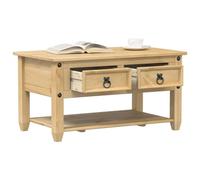 Tavolino da salotto con cassetti, corona 85 x 50 x 45 cm, in legno massello di pino miele, robusto, durevole, spazio per soggiorno, tavolino