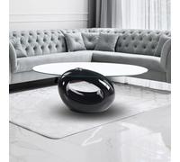 Indomita Tavolino da Salotto con Piano in Vetro Ovale e Struttura Nero Lucido 115x65x40 Miranda