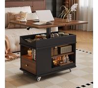 Tavolino da Salotto con Piano Sollevabile, Cassetti e Contenitore, Tavolo da Soggiorno Salvaspazio, for Libri, Snack, Quaderni e Decorazioni