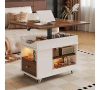 Tavolino da Salotto con Piano Sollevabile, Cassetti e Contenitore, Tavolo da Soggiorno Salvaspazio, for Libri, Snack, Quaderni e Decorazioni