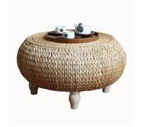 Tavolino da salotto in rattan intrecciato a mano, rotondo, in vimini rustico, stile fattoria,