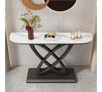 Tavolino da Salotto Moderno con Finitura Anticata, Divano a Mezzaluna, lastra di Roccia, Veranda, Soggiorno, Ingresso, corridoio, mobiletto, Base Nera, Piano Bianco, 78 cm di Lunghezza x 30 cm di lar