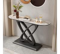 Tavolino da Salotto Moderno con Finitura Anticata, Divano a Mezzaluna, lastra di Roccia, Veranda, Soggiorno, Ingresso, corridoio, mobiletto, Base Nera, Piano Pandora Gold, 99 cm di Lunghezza x 30 cm
