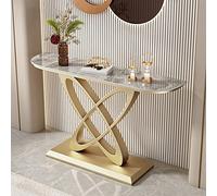 Tavolino da Salotto Moderno con Finitura Anticata, Divano a Mezzaluna, lastra di Roccia, Veranda, Soggiorno, Ingresso, corridoio, mobiletto, Base Dorata, Piano Grigio, 47"L x 12" W 31" H