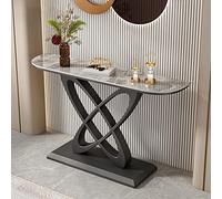 Tavolino da Salotto Moderno con Finitura Anticata, Divano a Mezzaluna, lastra di Roccia, Veranda, Soggiorno, Ingresso, corridoio, mobiletto, Base Nera, Piano Grigio, 78 cm di Lunghezza x 30 cm di lar