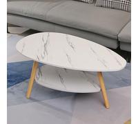 Tavolino da salotto moderno Mid-Century ovale, design a due piani, in legno massello, contenitore, perfetto per il soggiorno