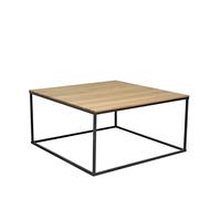 Tavolino da salotto Narnia 2, forma quadrata, 75 x 75 x 40 cm, marrone e nero, piano in rovere massiccio, superficie oliata, gambe in metallo