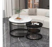 Tavolino da Salotto Nesting, Set 2 Pezzi in MDF, Tavolo Ronde e Laccato, Tavolino da Divano, Tavolo Beistelltisch, Adatto per Soggiorno e Camera, Nero, Grande 70x70x45.5cm Piccolo 45x45x40cm