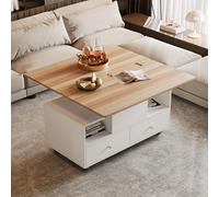 Tavolino da salotto regolabile in altezza con funzione pieghevole e 4 cassetti, 100 x 50 x 47,5 cm, un grande e un piccolo tavolo idraulico sollevabile, tavolo mobile da soggiorno con ruote universali