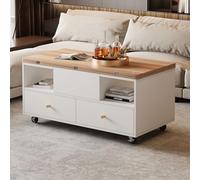 Tavolino da salotto regolabile in altezza con funzione pieghevole e 4 cassetti, un grande e uno piccolo tavolo da sollevamento idraulico, tavolo mobile da soggiorno con ruote universali, tavolino da