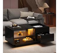 Tavolino da salotto regolabile in altezza con tavolino da caffè a LED lucido con 1 cassetto tavolino con divisorio in vetro temperato e spazio nascosto può essere utilizzato come tavolo da pranzo