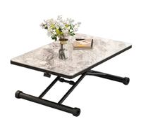 Tavolino da salotto regolabile per sala da pranzo, design convertibile pieghevole con superficie in legno e base a croce in metallo, soluzione salvaspazio per mobili