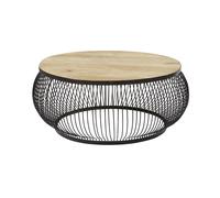 Tavolino da salotto rotondo in legno massello di mango e metallo nero 98 cm