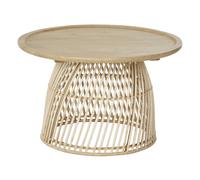 Tavolino da salotto rotondo in legno massello di mango e rattan beige Ø 70 cm