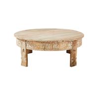 Tavolino da salotto rotondo in legno massello di mango scolpito ⌀ 90 cm