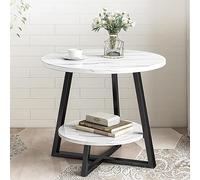 Tavolino Da Salotto Rotondo, Tavolino Da Divano, Tavolino Da Caffè Con 2 Ripiani Tavolino Rotondo Con Ripiani, Moderno Comodino, Tavolino Piccolo Per Soggiorno, Camera Da Letto ( Color : White+black f