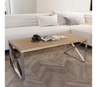 Tavolino da Salotto Sala Pranzo Ingresso Soggiorno Studio Tavolo Basso in Legno Con Gambe In Metallo Cromato Lucido, Design Elegante e Moderno, Lemhi 120 x 60 x 43 cm, Rovere