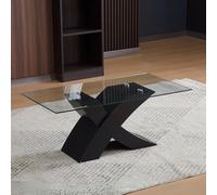 Tavolino da Salotto Shiva Piano in Vetro e Base Nera a Incrocio 110x60x45H