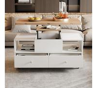 Tavolino da salotto, tavolino da salotto, regolabile in altezza, con funzione pieghevole e 4 cassetti, 100 x 50 x 47,5 cm, un grande e un piccolo tavolo idraulico (Natural Wood)