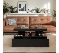 Tavolino da salotto, tavolino quadrato a LED con 3 livelli e 2 cassetti, 104 x 53 x 46 cm (nero)