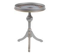 Tavolino Da Tè Rotondo Vintage Dipinto A Mano, Tavolo Laterale In Legno Massello Con Gambe A Treppiede, Tavolo Decorativo Per Soggiorno, Camera, Balcone O Ingresso(Light blue with glass)