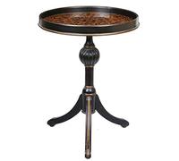 Tavolino Da Tè Rotondo Vintage Dipinto A Mano, Tavolo Laterale In Legno Massello Con Gambe A Treppiede, Tavolo Decorativo Per Soggiorno, Camera, Balcone O Ingresso(Brown with glass)