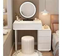Tavolino da toeletta bianco con cassetti, scrivania da trucco in legno massello con specchio HD e LED, tavolo da toeletta con sgabello imbottito, per camera da letto, sala trucco(60cm, A)
