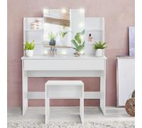 Tavolino da trucco bianco con sgabello toeletta specchio a LED tavolo cosmetico