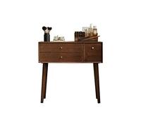 Tavolino da trucco vintage in legno con specchio, semplice e piccolo, set per camera da letto, include cassetto e sgabello, elegante stazione per il trucco in finitura noce
