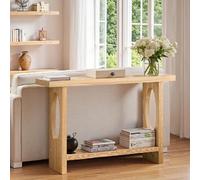 Tavolino decorativo tradizionale vintage,Tavolo d'ingresso in legno massello,doppio piano di appoggio,lungo tavolo in legno contro il muro,Adatto a soggiorno(Wood color,140*30*80cm/55.1*11.8*31.5in)