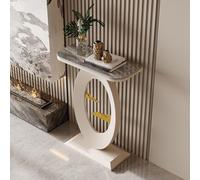 Tavolino d'ingresso moderno in pietra sinterizzata, consolle stretta con piano effetto marmo e base rettangolare antiribaltamento, tavolino d'appoggio contemporaneo per corridoio, soggiorno e ingres