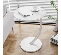 Tavolino Divano Laterale Moderno Realizzato in MDF+metallo, Tavolini da Salotto Piccolo con Pedali Silenziosi per Balcone, Vetrate Facile da Installare 8 Colori (Color : White+white)