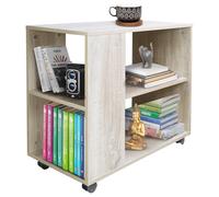 Tavolino Divano Libreria Design Moderno 2 Ripiani con Ruote 70x35x61 Casa Beige