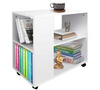 BAKAJI Libreria Bassa Scaffale 5 Ripiani con Ruote in Legno Antigraffio con strato Melaminico Tavolino Laterale Divano Design Moderno per Soggiorno Salotto Casa o Ufficio (Bianco)