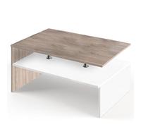 BAKAJI Tavolino Divano Tavolo Caffè da Salotto Rettangolare Design Moderno in Legno MDF e Metallo con Ripiano Inferiore Arredamento Interni Dimensione 90 x 59 x 42 cm (Bianco e quercia effetto legno)