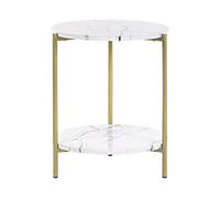 Beliani Tavolino REVA effetto marmo bianco e oro con gambe in metallo e ripiano basso ⌀ 40 cm