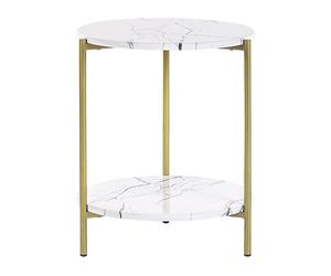 Tavolino effetto marmo bianco e oro ø 40 cm REVA