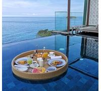 Tavolino galleggiante for piscina, sorgenti termali, feste in spiaggia, grande portabicchieri galleggiante da bar, vassoio galleggiante intrecciato a mano for adulti(Beige,Diameter 80cm)