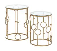 Homcom Set 2 Pezzi Tavolini da Caffè Design con Motivi a Cerchio in Metallo e Vetro Temperato Aosom