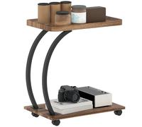 Tavolino Homcom a forma di C con vassoio superiore con ruote e ripiano inferiore per divano o letto 52X34X60 cm Marrone e nero