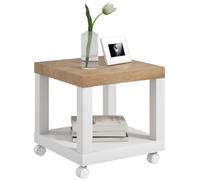 Tavolino Homcom con Ruote Tavolino con Ripiano Aperto per Divano Soggiorno Camera da Letto 40X40X40 cm Naturale e Bianco