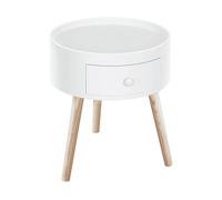 HOMCOM Tavolino da Salotto Moderno in Legno, Tavolino Rotondo con Cassetto, Tavolino da Caffè per Soggiorno e Camera, Bianco