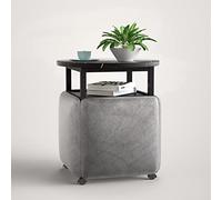 Tavolino impilabile 5 in 1, sgabelli impilabili, pouf impilabile e tavolino da caffè, set da 5 pezzi, sedia a cubo con rotelle girevoli, sgabello for soggiorno, ufficio domestico(Grey,Black desktop)