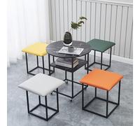 Tavolino impilabile 5 in 1, sgabelli impilabili, pouf impilabile e tavolino da caffè, set da 5 pezzi, sedia a cubo con rotelle girevoli, sgabello for soggiorno, ufficio domestico(B Round,Black desktop