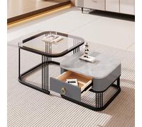 Tavolino impilabile: effetto marmo lucido e piano in vetro, gambe nere, tavolino laterale con cassetti in set da 2 (Black + MDF)